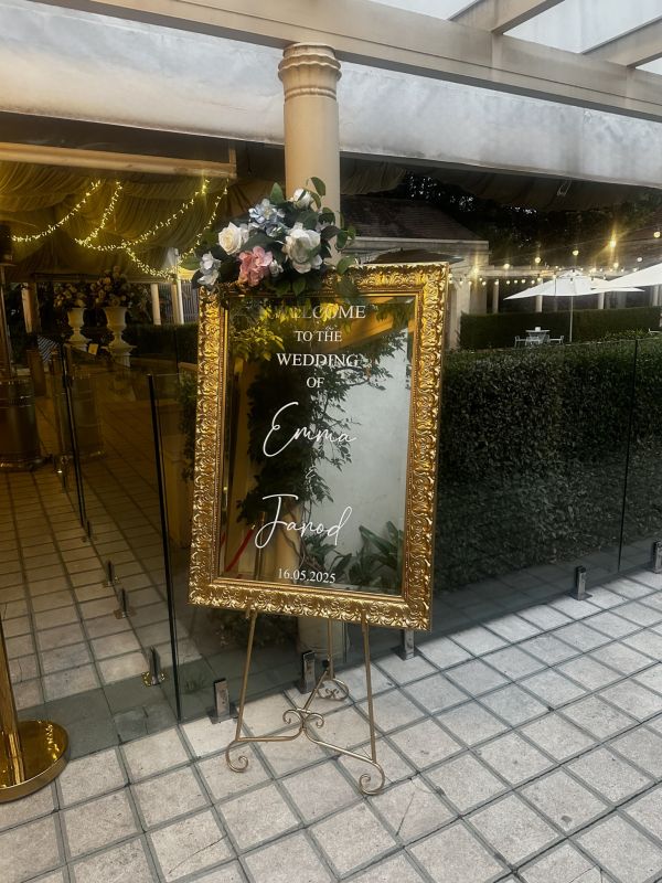 Vintage Gold Mirror with Personalised Signage Photo