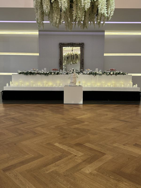 Large Silk White Floral & Foliage Table Runner Photo