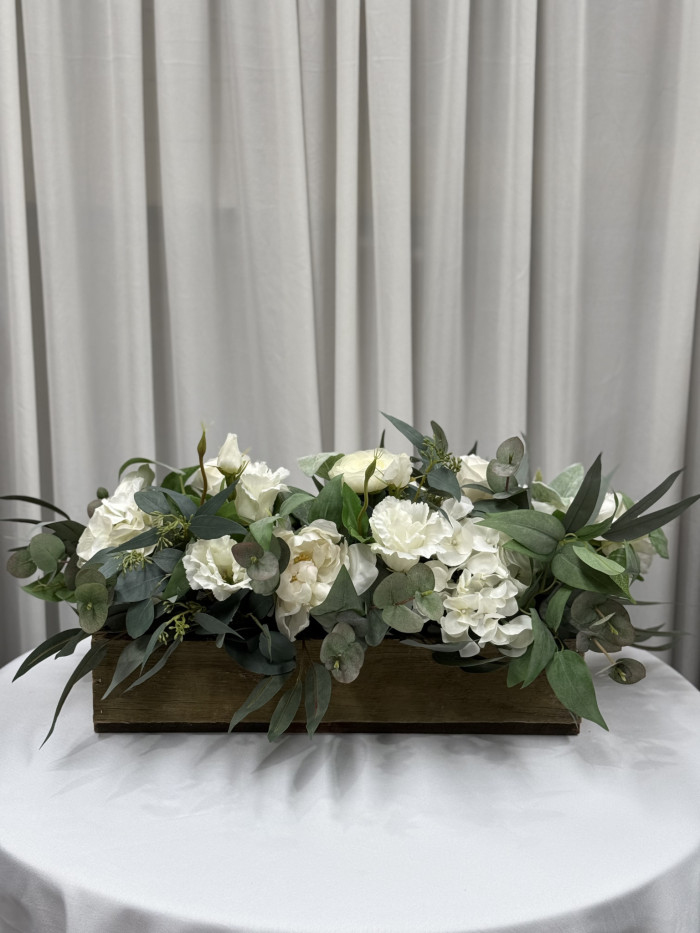 Silk Floral Table Runner on Wooden Box Photo - 1