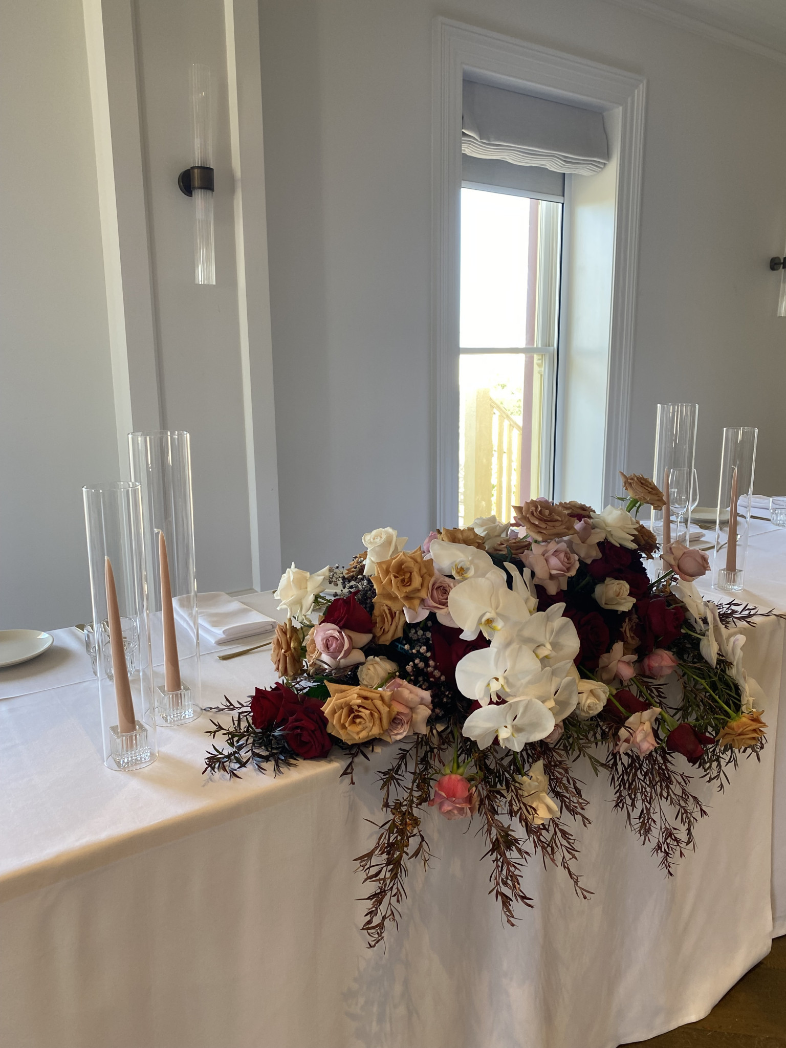 Candles and Floral Centrepiece for Bridal Table