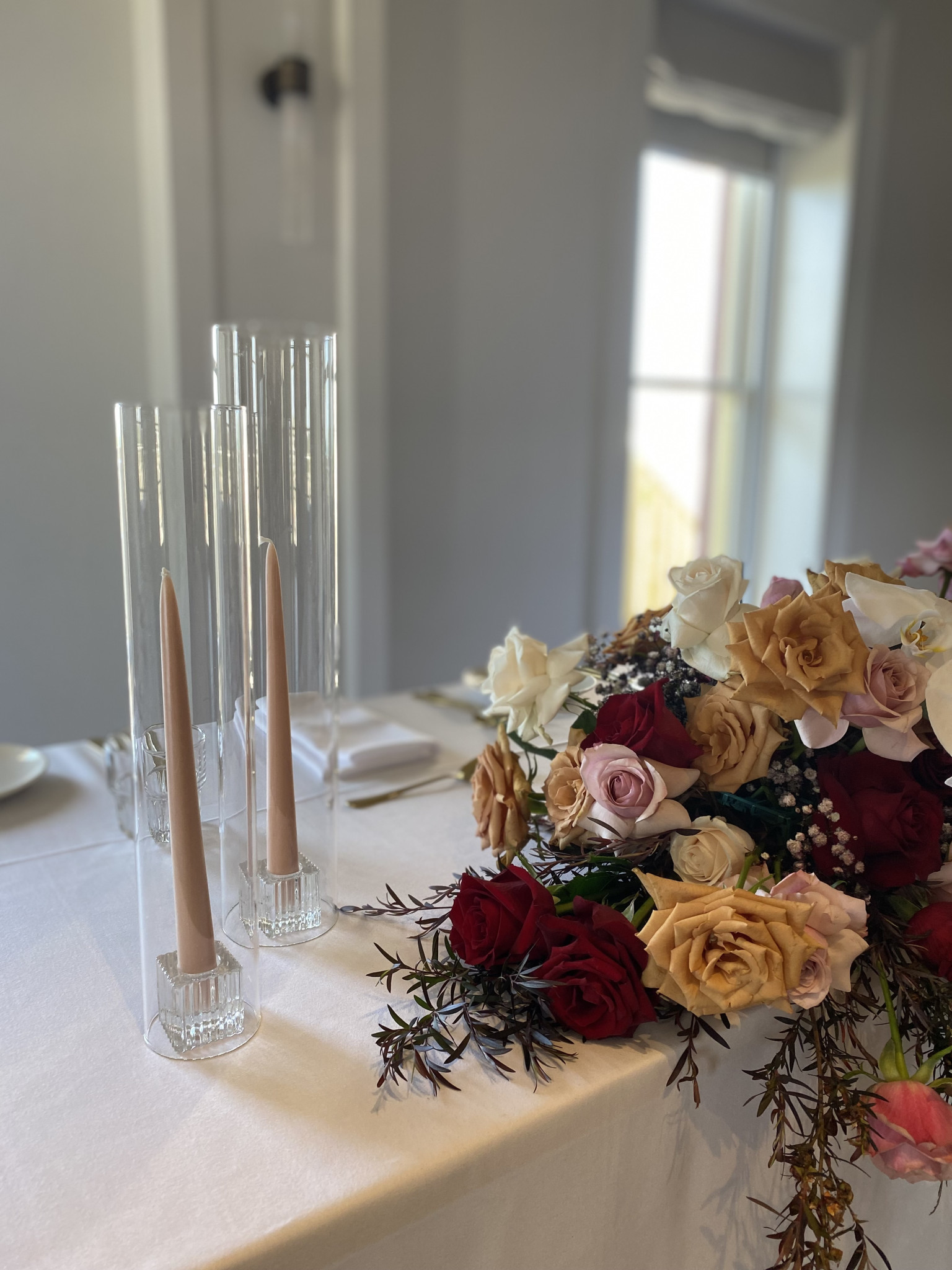 Candles and Floral Centrepiece for Bridal Table