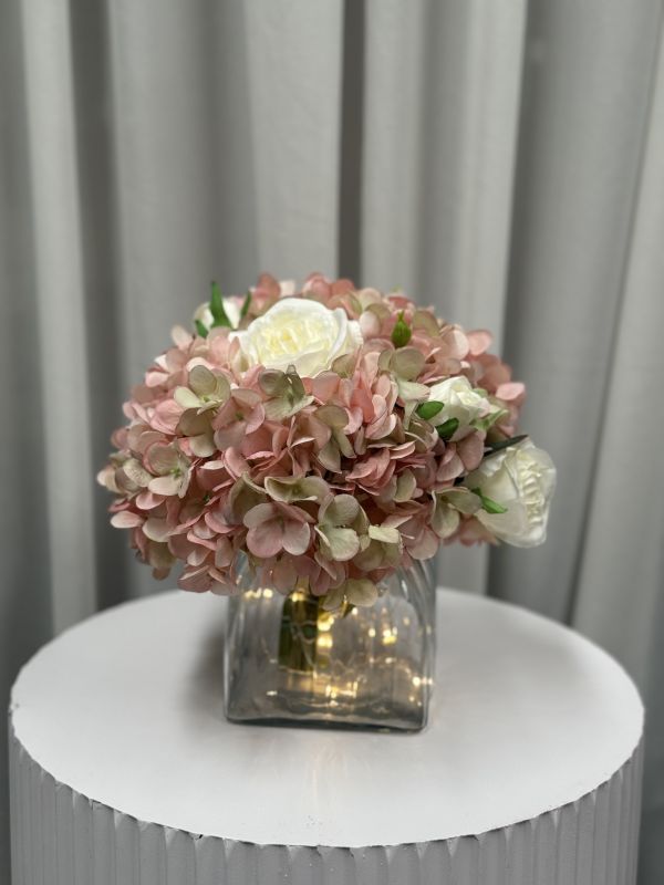 Small Light Pink Hydrangea & White Rose Arrangement Photo