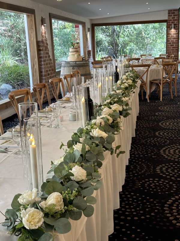 Silk White Floral and Gum Table Runner Photo