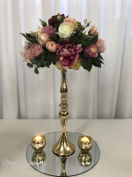 Silk Flower Topper on Gold Candlestick Centrepiece Photo - 2