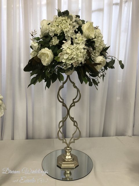 Silk Flower Topper on Modern Gold Candelabra Centrepiece Photo