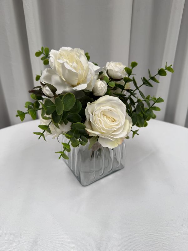 Small White Rose & Foliage Arrangement Photo