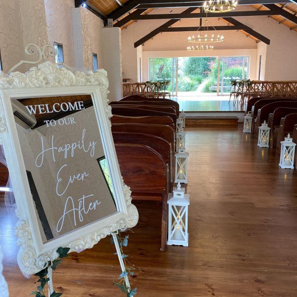 Vintage White Mirror with Personalised Signage Photo